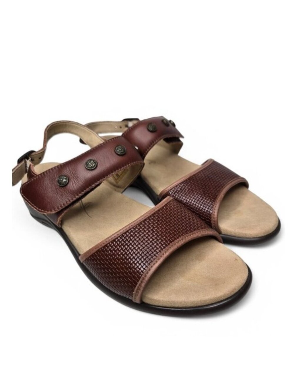 SAS Lisette Woven Brown Leather Sandals Women's Bronze Studded Cushion Insole 8N